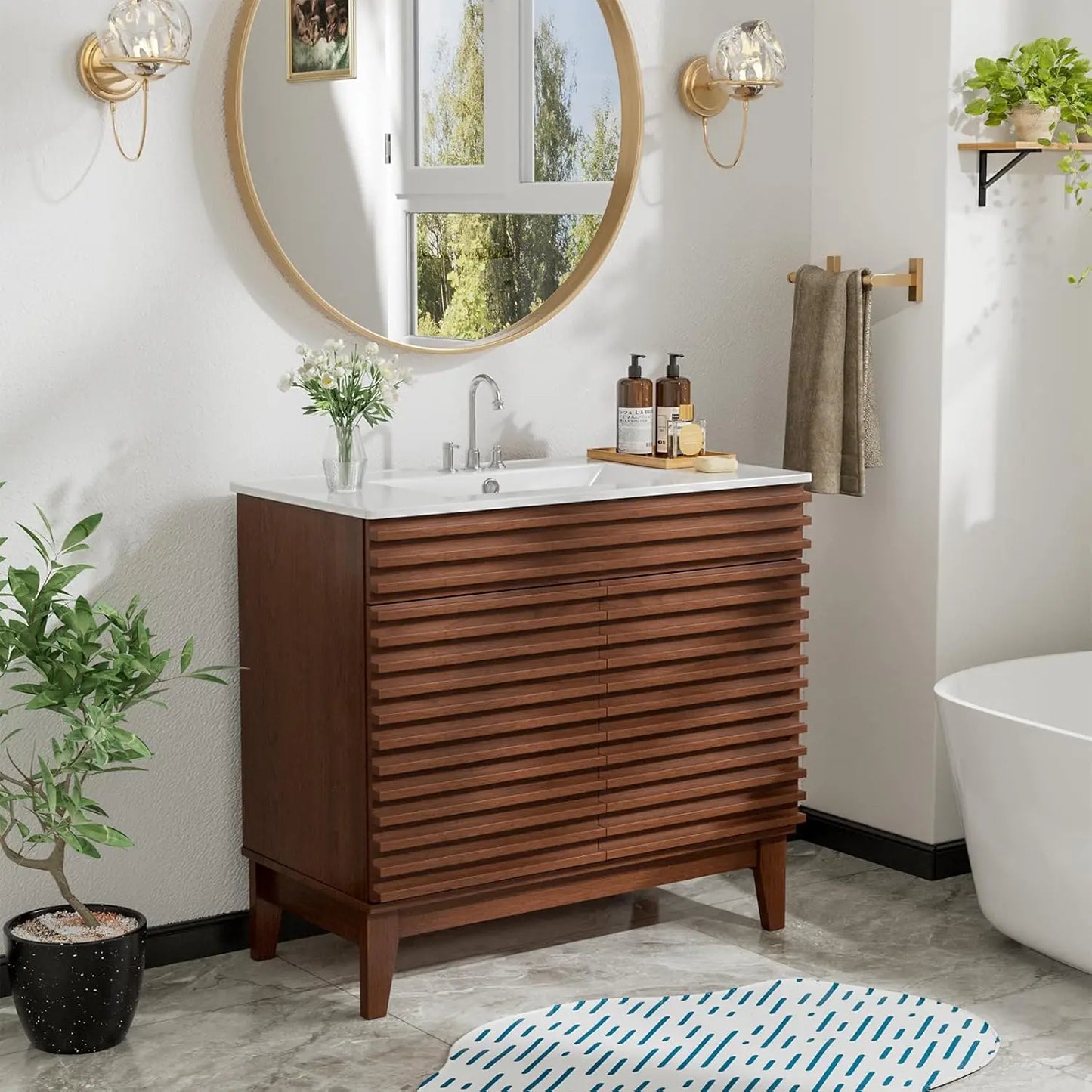 Mid Century Freestanding Vanity Sink Undermount Ceramic