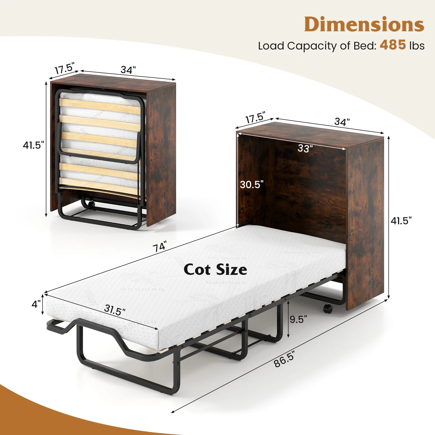 HOMASIS Cot Murphy Bed Cabinet With Foldable Bed Unit
