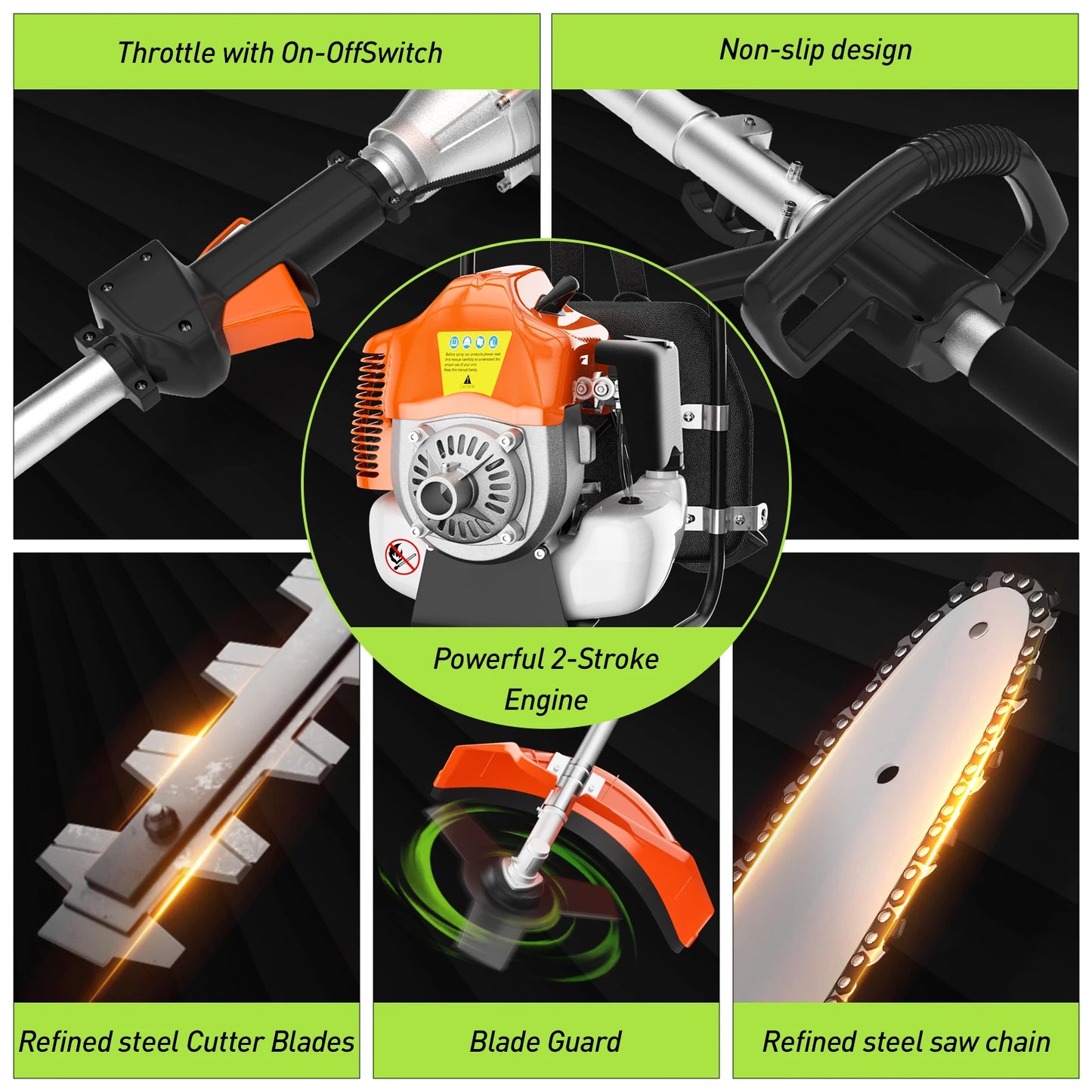 Gas Powered 6 In 1 Hedge Trimmer Garden Multi Tool