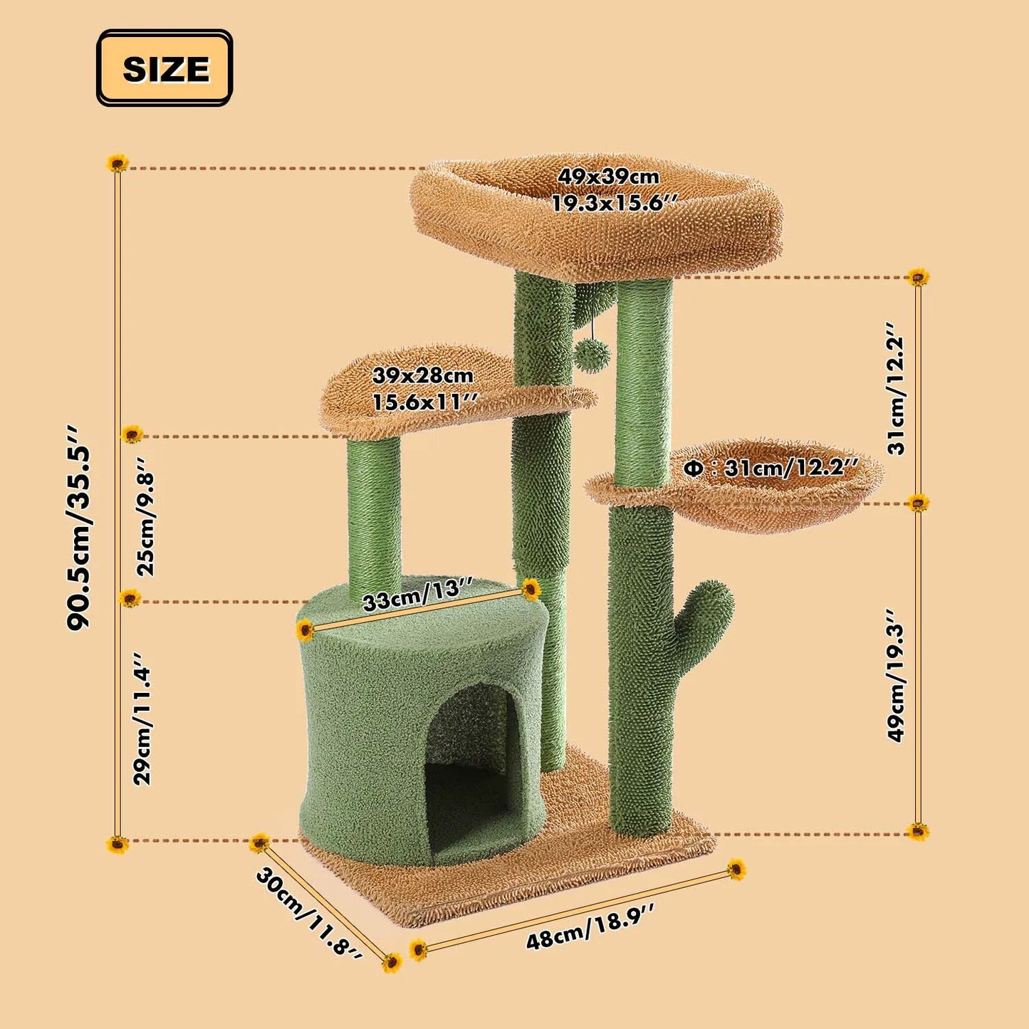 PAWZ Road Cat Tree Cactus Tower With Scratching Post Nest