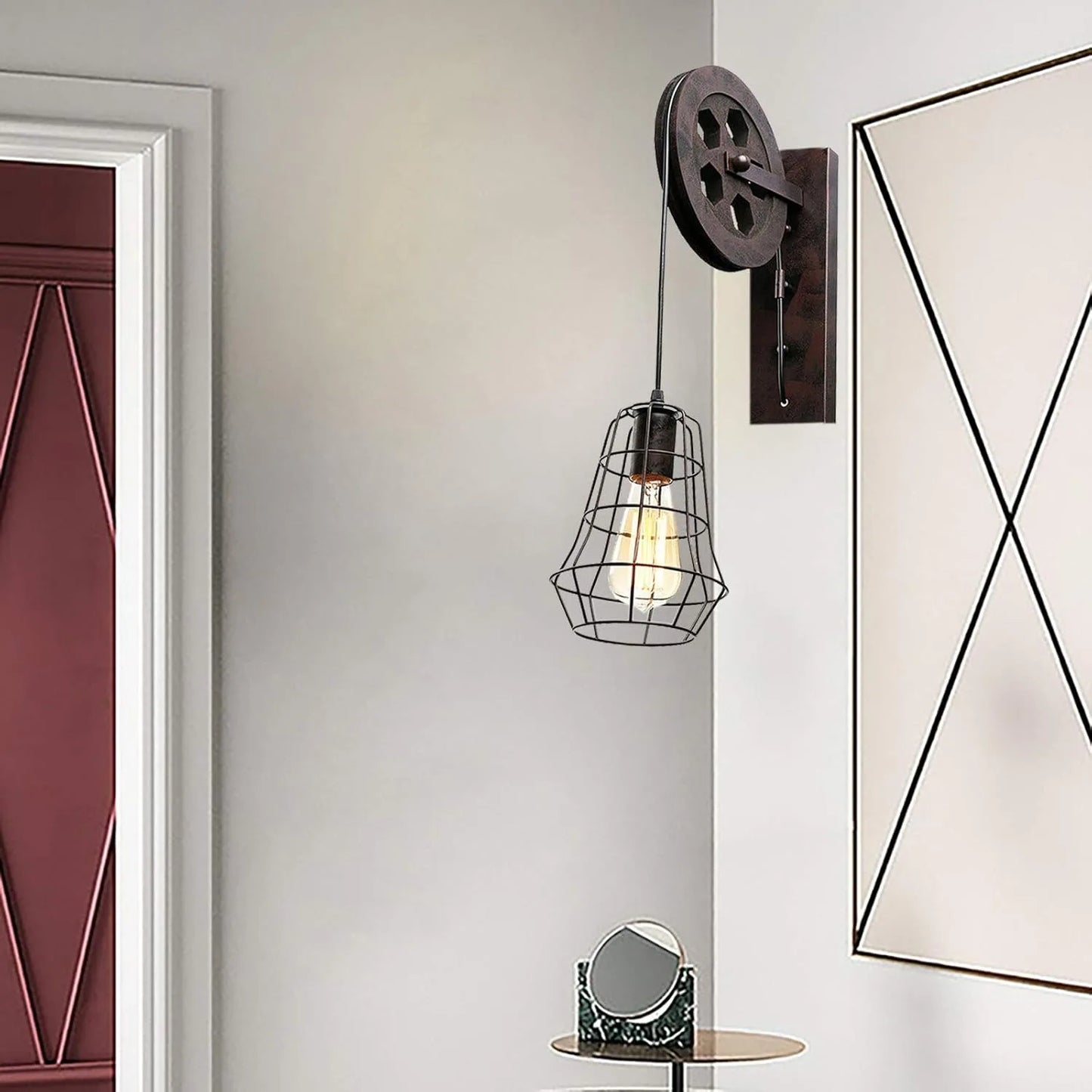 Bymaocar Industrial Wall Sconce Lift Pulley With Iron Cage