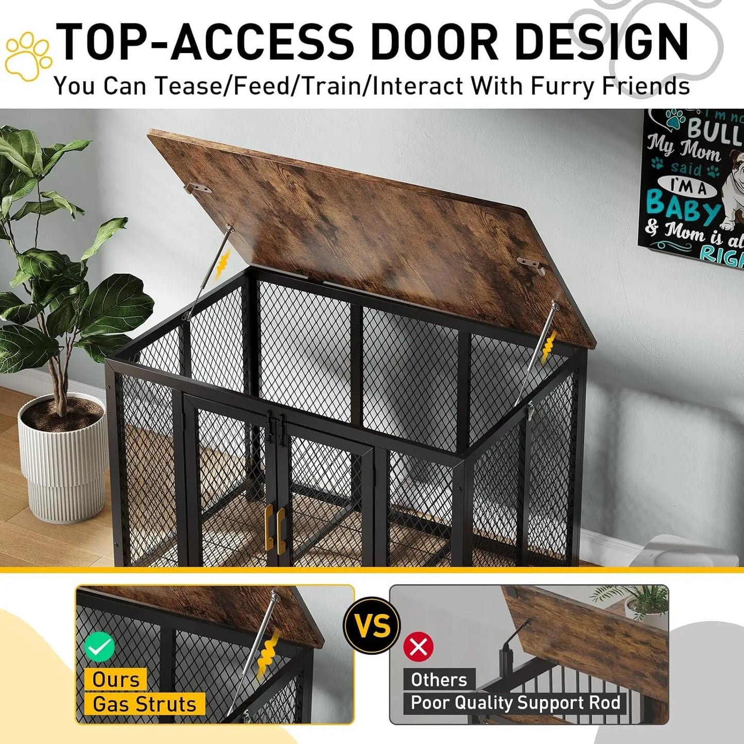 HiMISS Wooden Dog Crate Furniture With Wire Floor And Double Doors