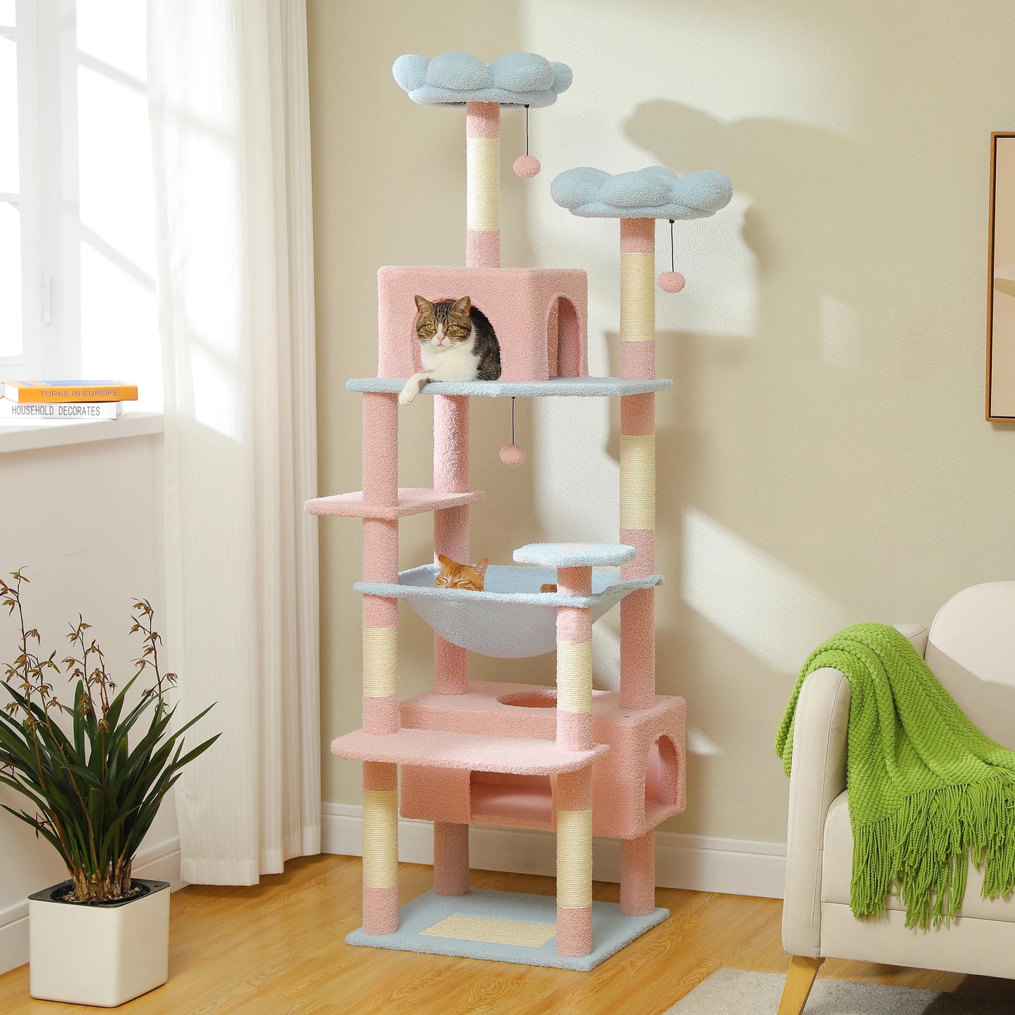 PETEPELA Cat Tree Tower With Sisal Posts And Cozy Condos