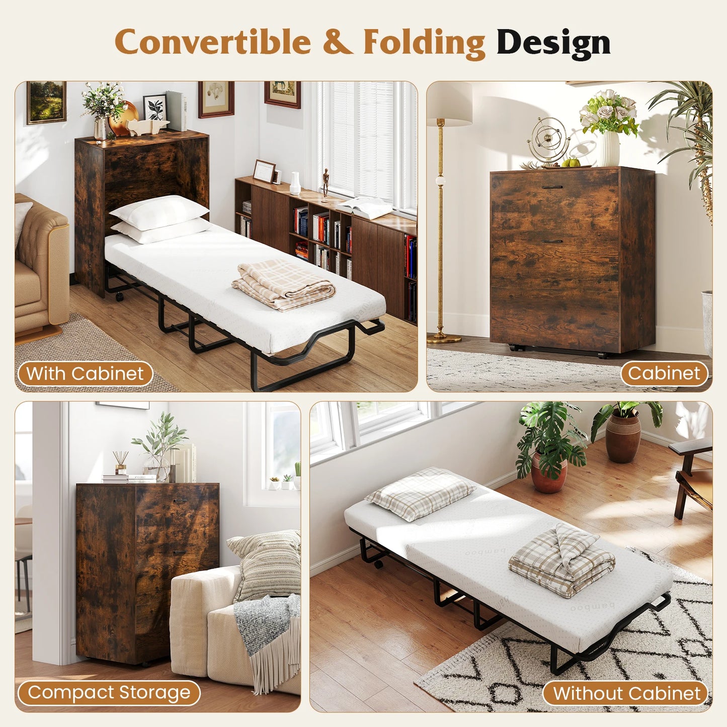 HOMASIS Cot Murphy Bed Cabinet With Foldable Bed Unit