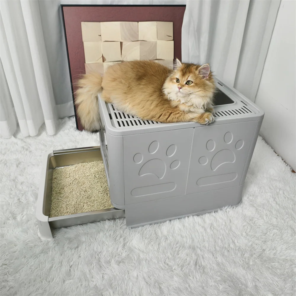 Enclosed Stainless Steel Cat Litter Box With Lid Top Entry