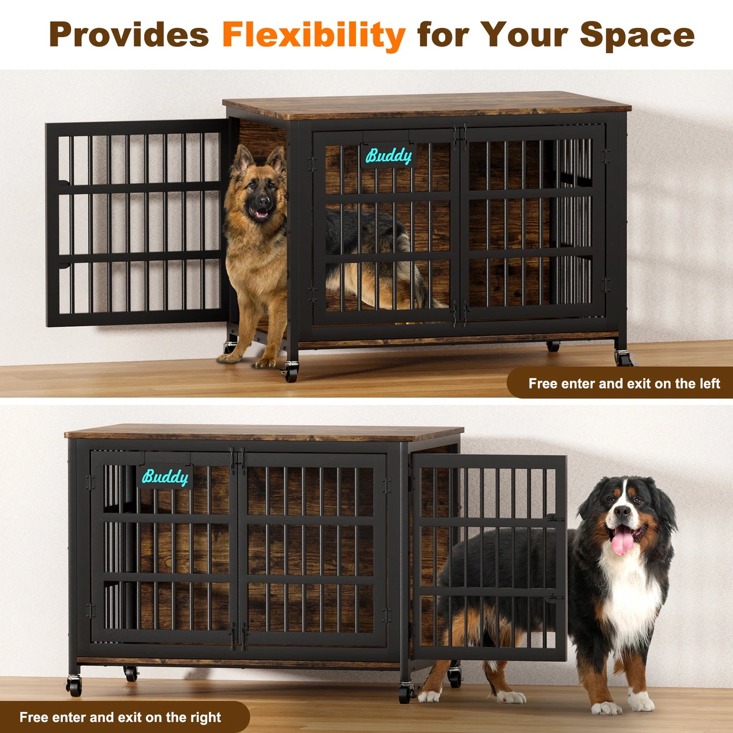 Furniture Style Dog Crate With Casters For Indoor Use