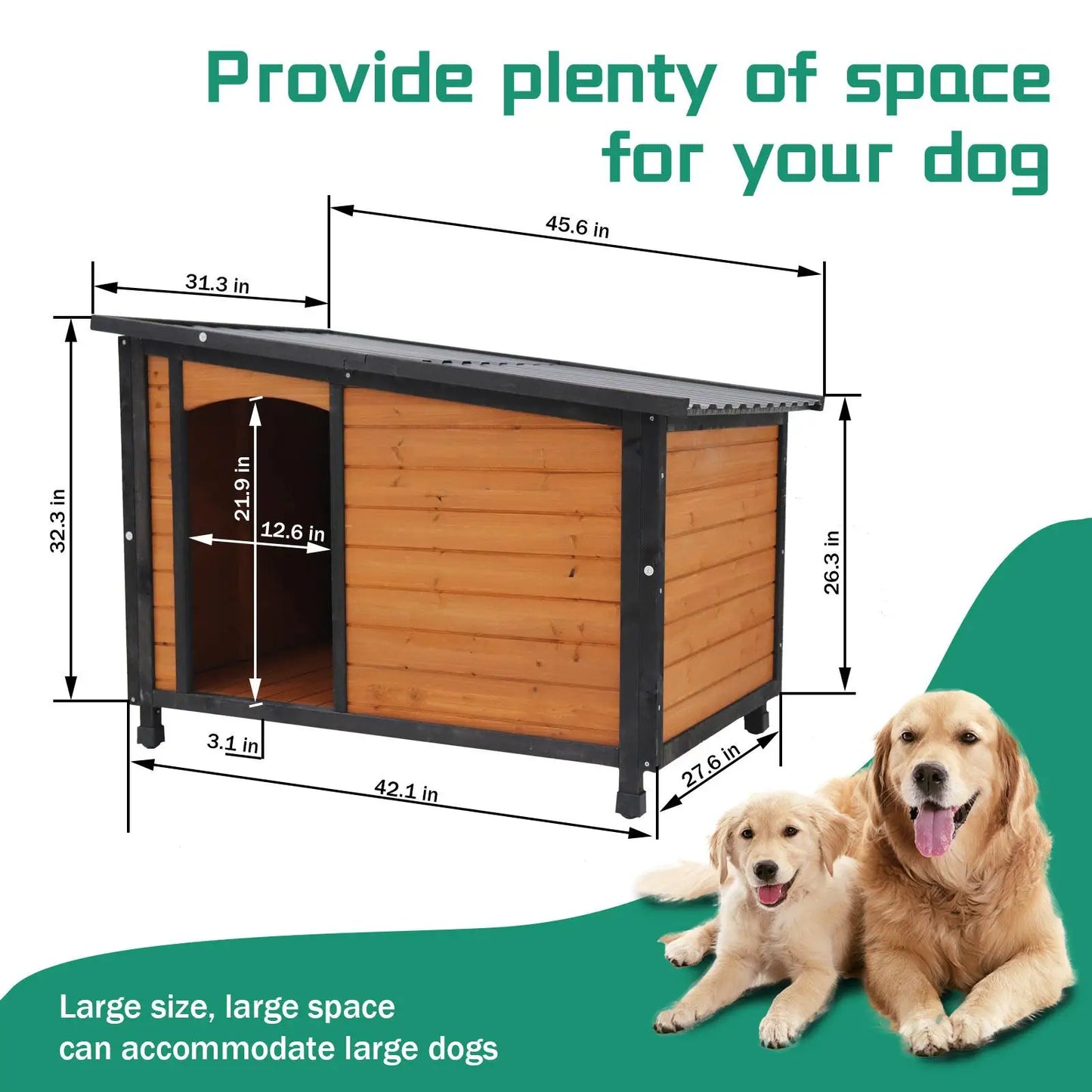 Solid Wood Large Dog House With PVC Roof Weatherproof