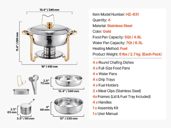 SucceBuy Chafing Dish Buffet Set Stainless Steel 4-Pan Warmer