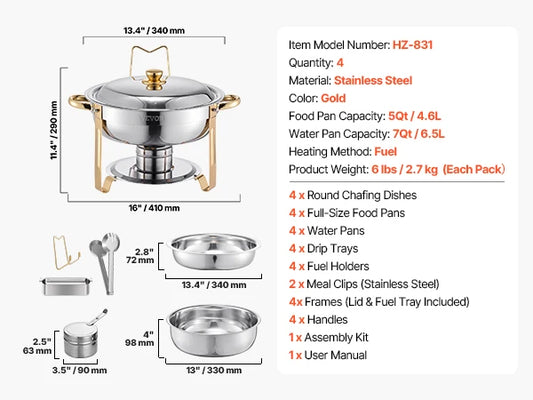 SucceBuy Chafing Dish Buffet Set Stainless Steel 4-Pan Warmer