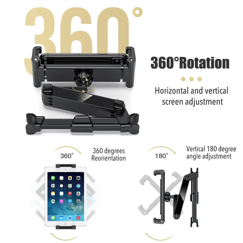 Telescopic Car Headrest Phone Tablet Holder 360 Degree Rotation