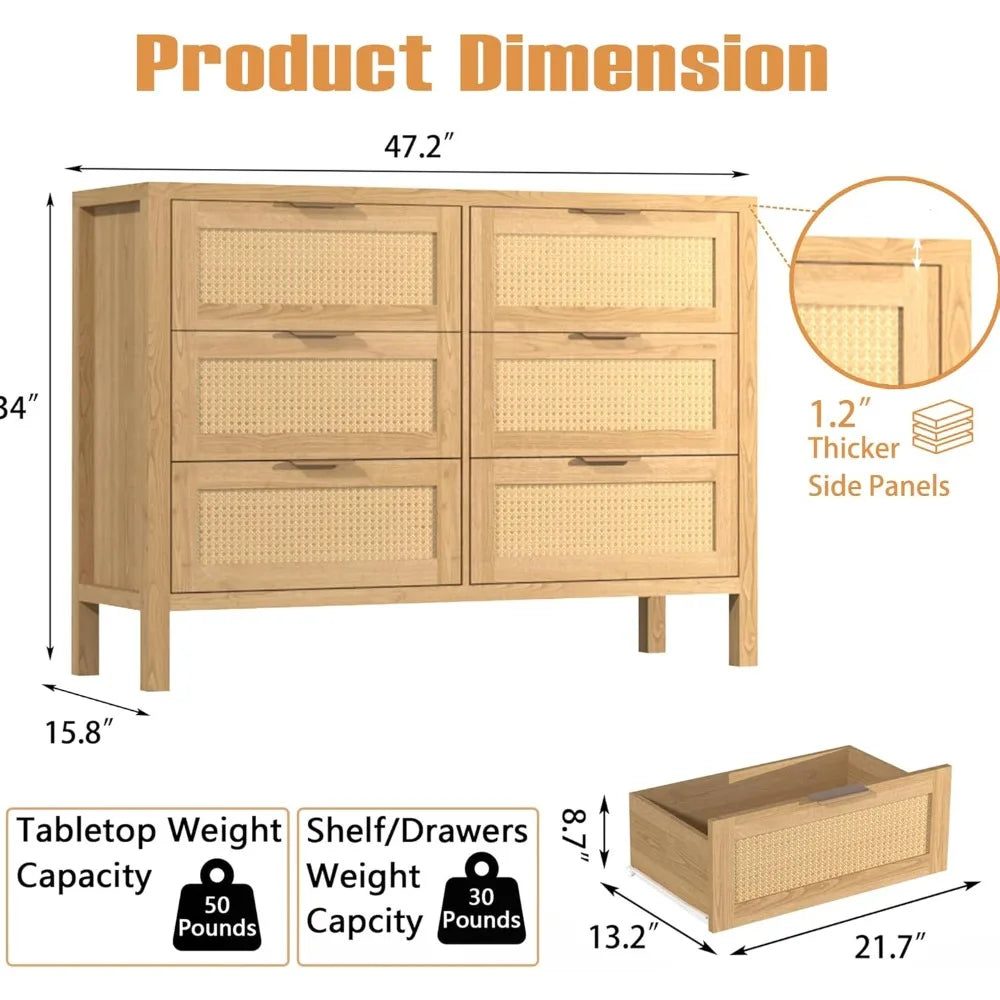 RBXC 6 Drawer Dresser And 2 Nightstands Bedroom Furniture Set