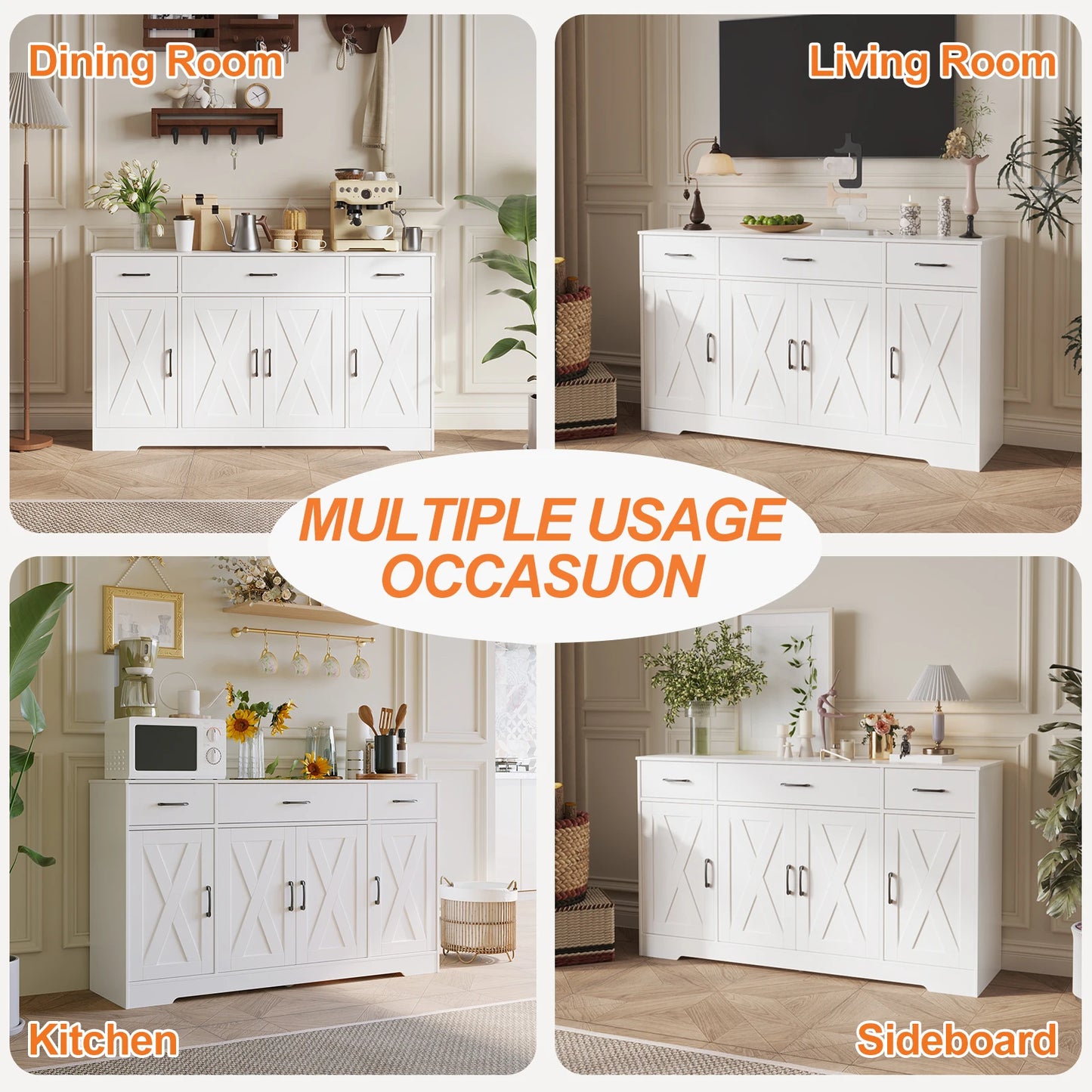 Huisenitre Farmhouse Buffet Cabinet With Coffee Bar Station