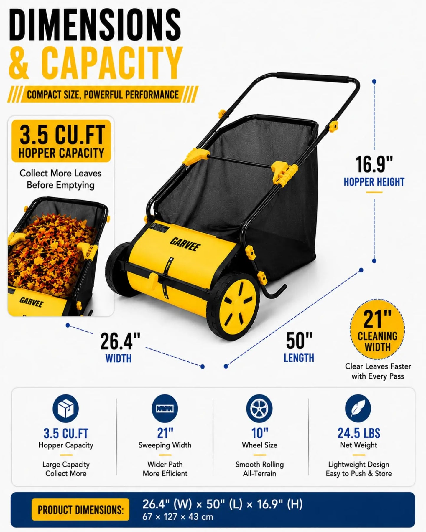 HiMISS Manual Lawn Sweeper With 3.5 Cu Ft Mesh Bag