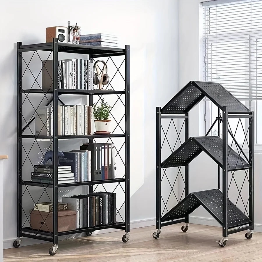 Heavy Duty Foldable Metal Storage Rack With Wheels For Garage