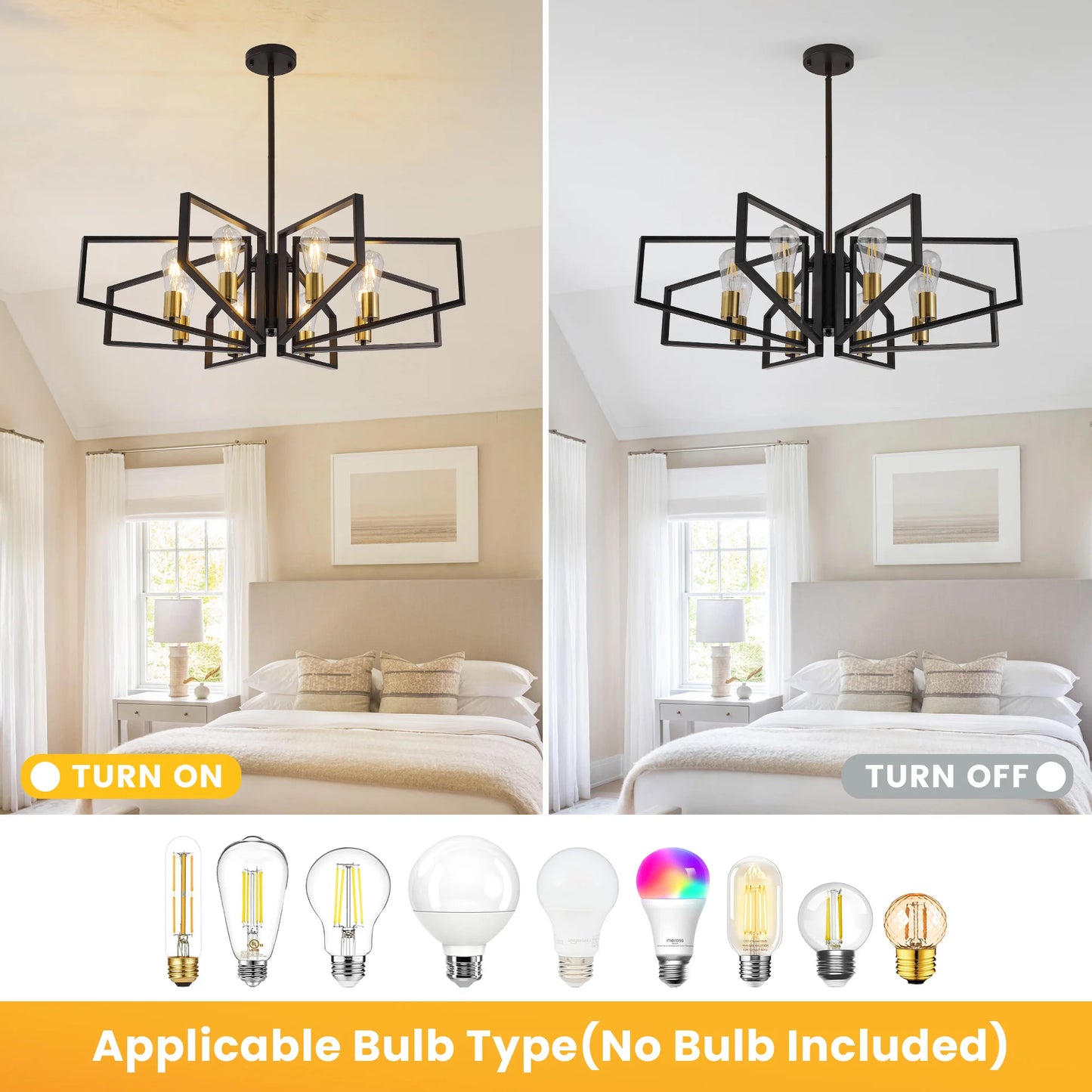 Modern 8-Light Geometric Chandelier With Adjustable Height Metal Pendant