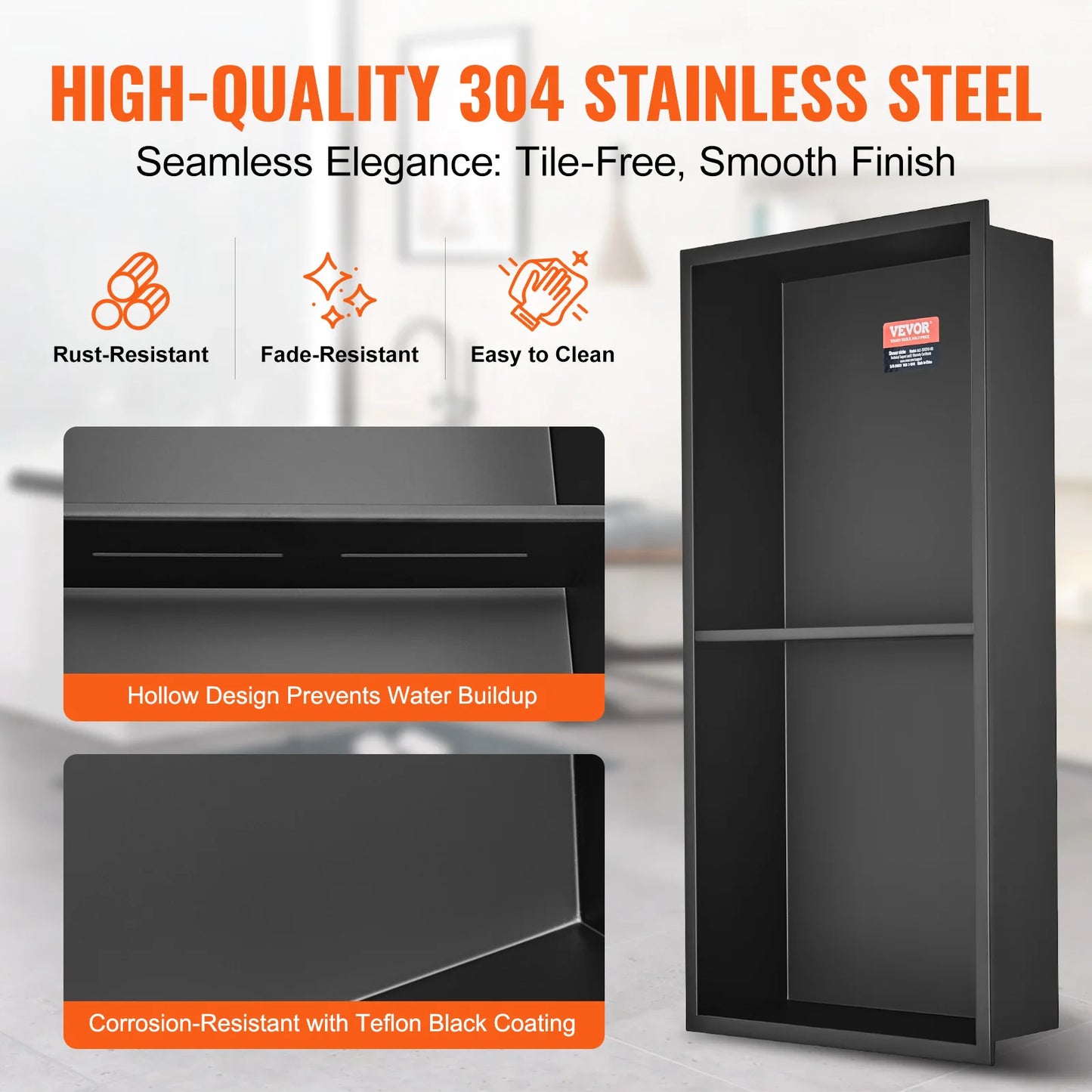 SucceBuy 304 Stainless Steel Shower Niche With Recessed Shelves