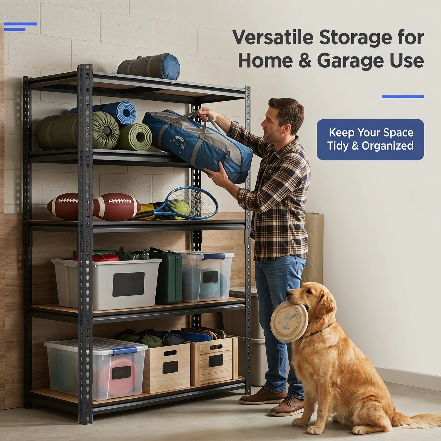 Heavy-Duty Industrial Metal Storage Shelves Adjustable Five-Tier Unit