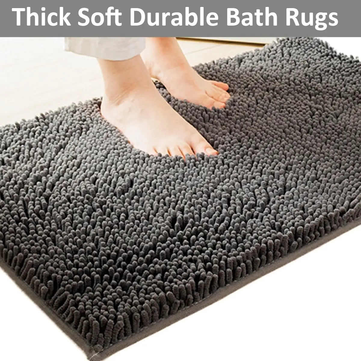 Chenille Bath Rug Set 3 Piece Non Slip Mats Backing
