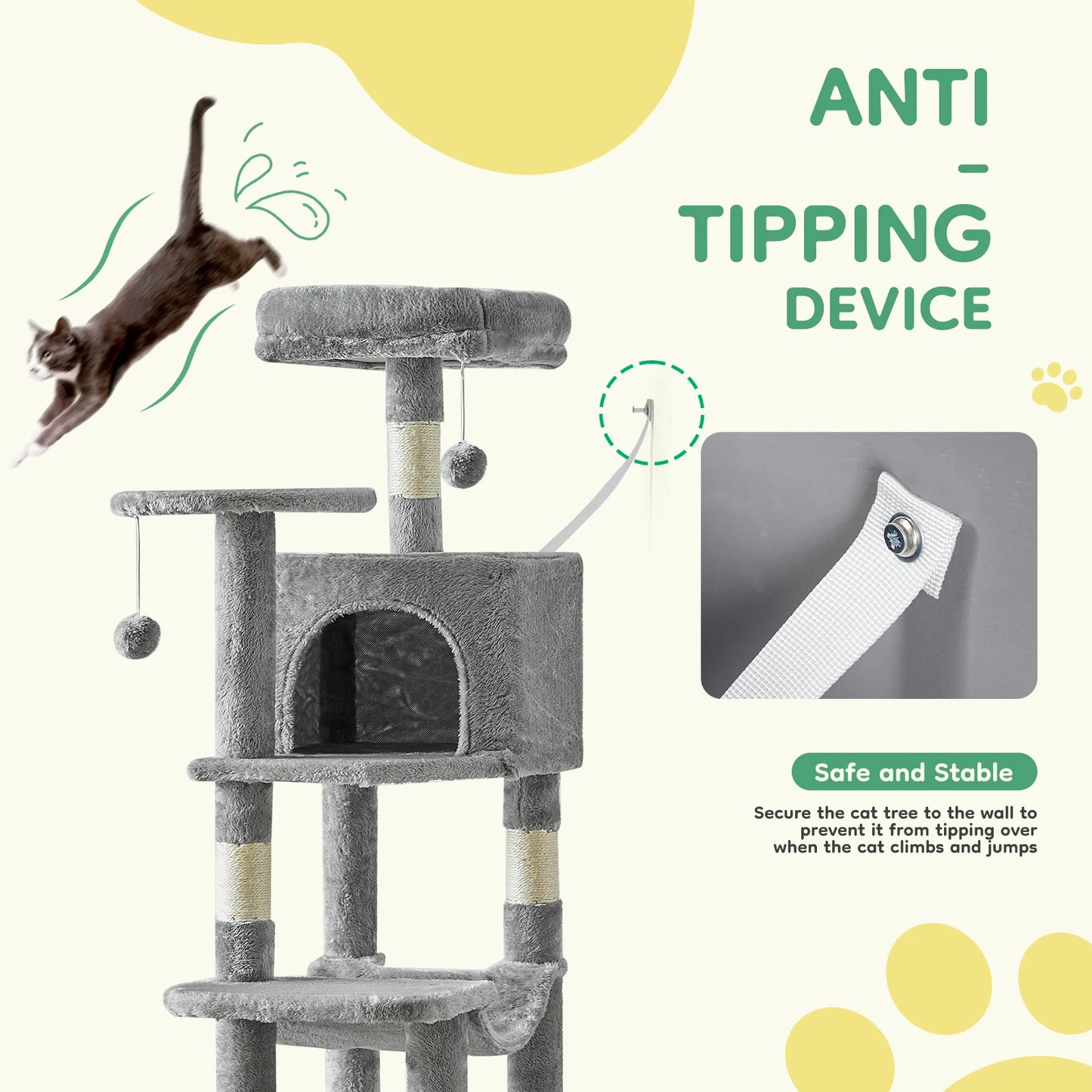 JHK Natural Sisal Multi Cat Indoor Cat Tree With House