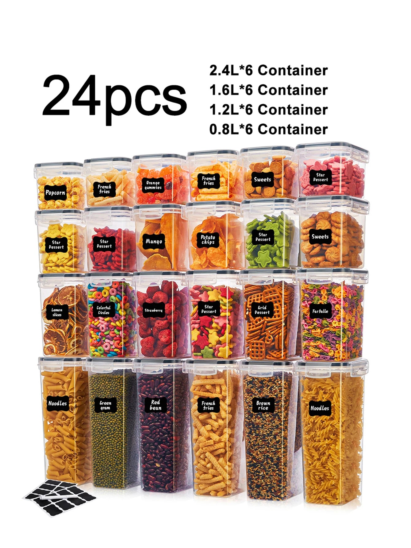 24-Piece Airtight Food Storage Containers With Labels For Flour Grains Spices