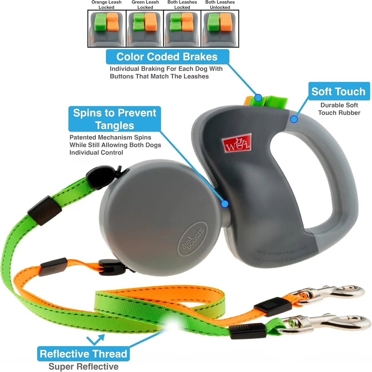 Dual-Head Self-Retracting Dog Leash With 360 Rotating Lead