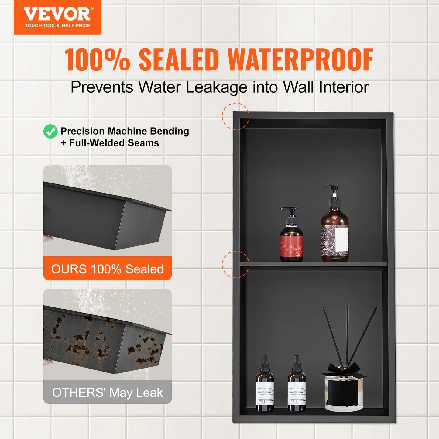 SucceBuy 304 Stainless Steel Shower Niche With Recessed Shelves