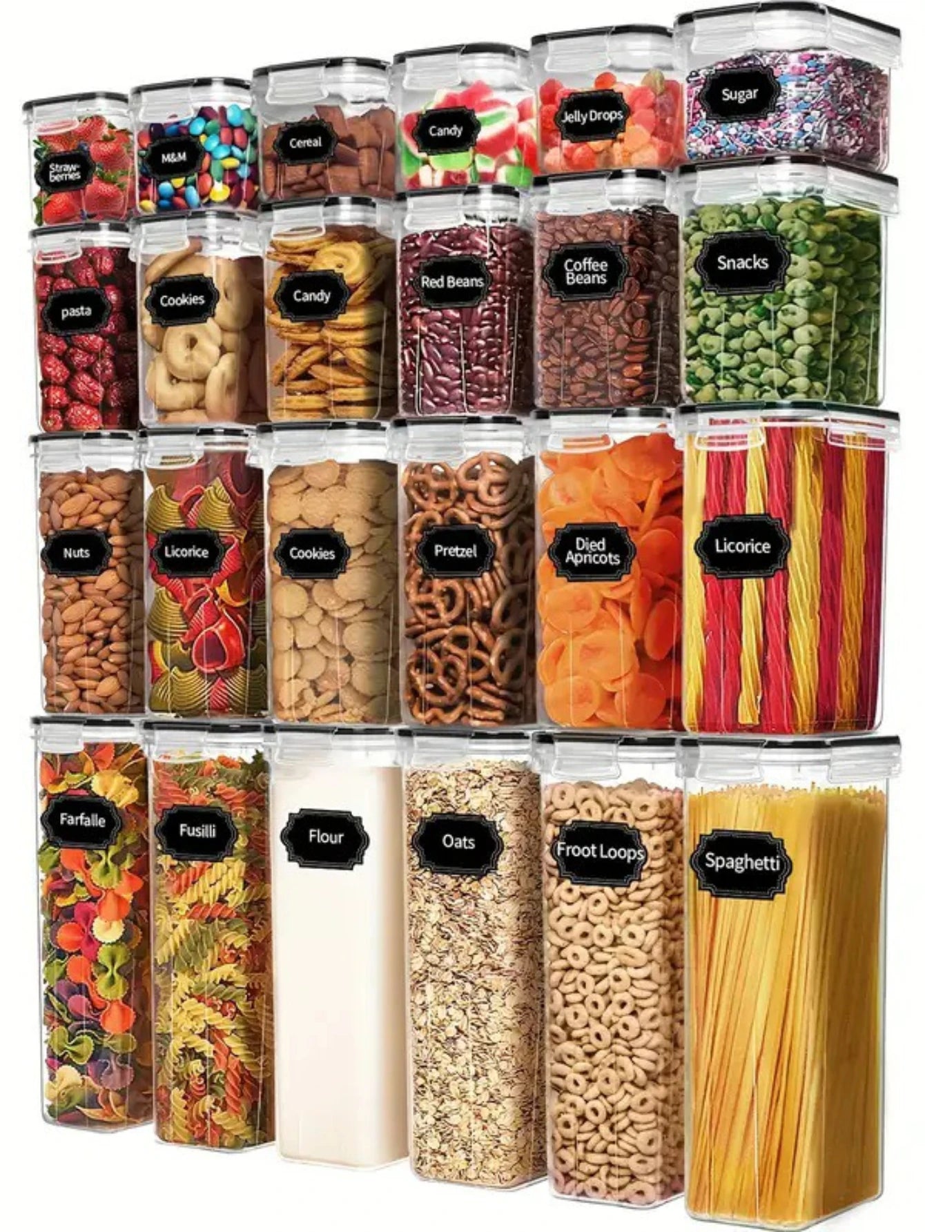 24-Piece Airtight Food Storage Containers With Labels For Flour Grains Spices