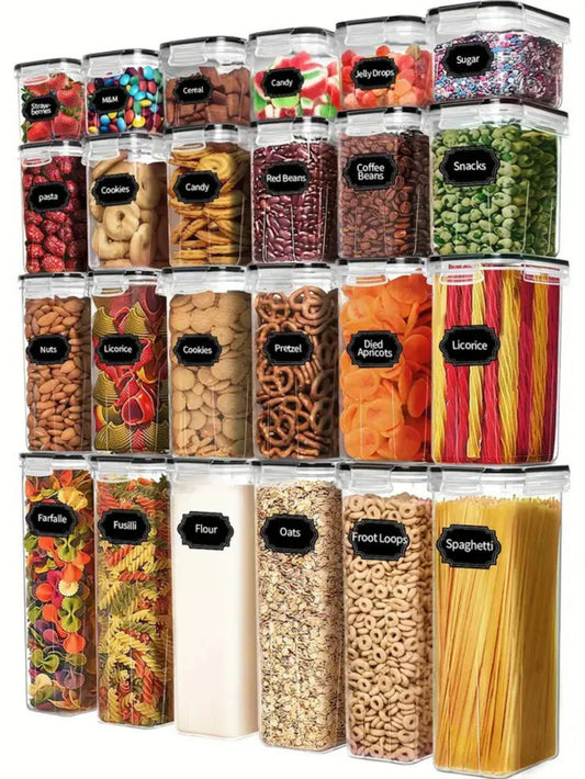24-Piece Airtight Food Storage Containers With Labels For Flour Grains Spices
