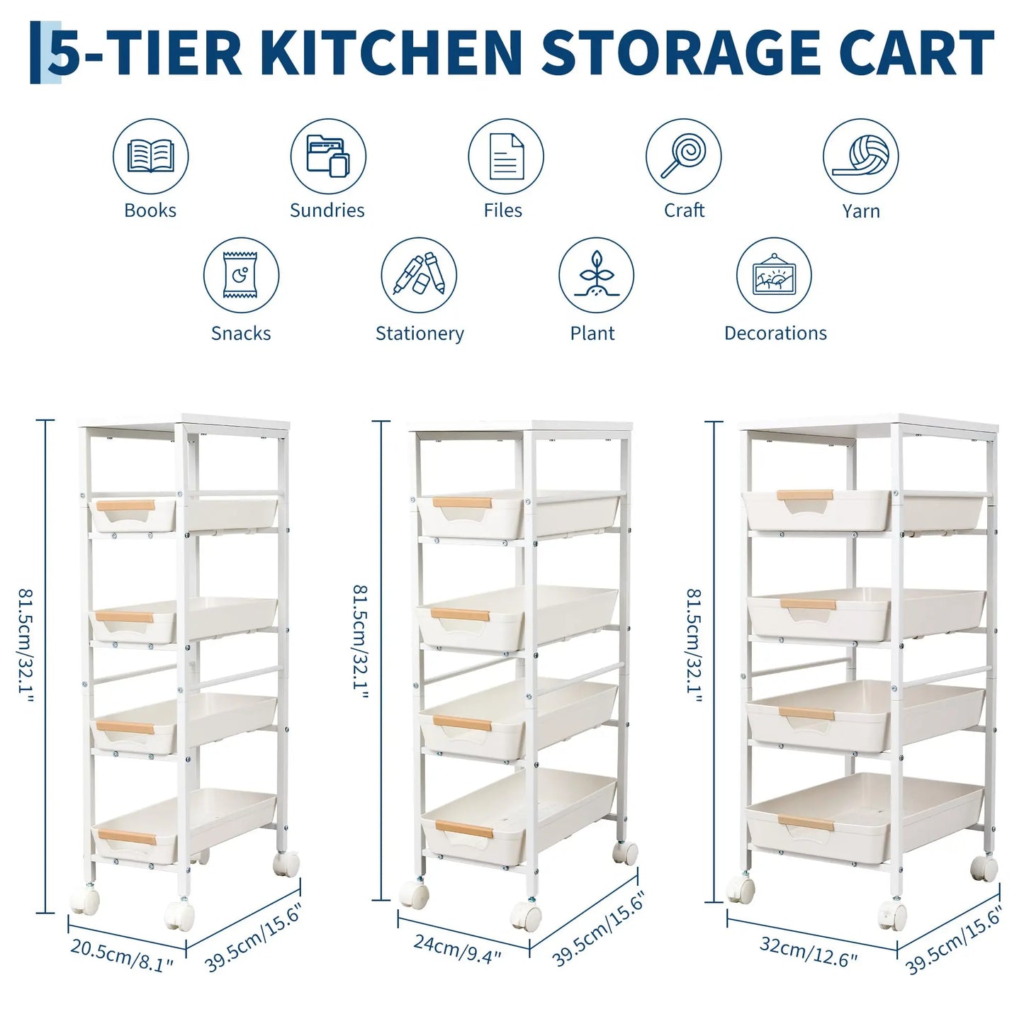 Studyset 5 Tier Rolling Kitchen Cart With Pullout Basket Wheels