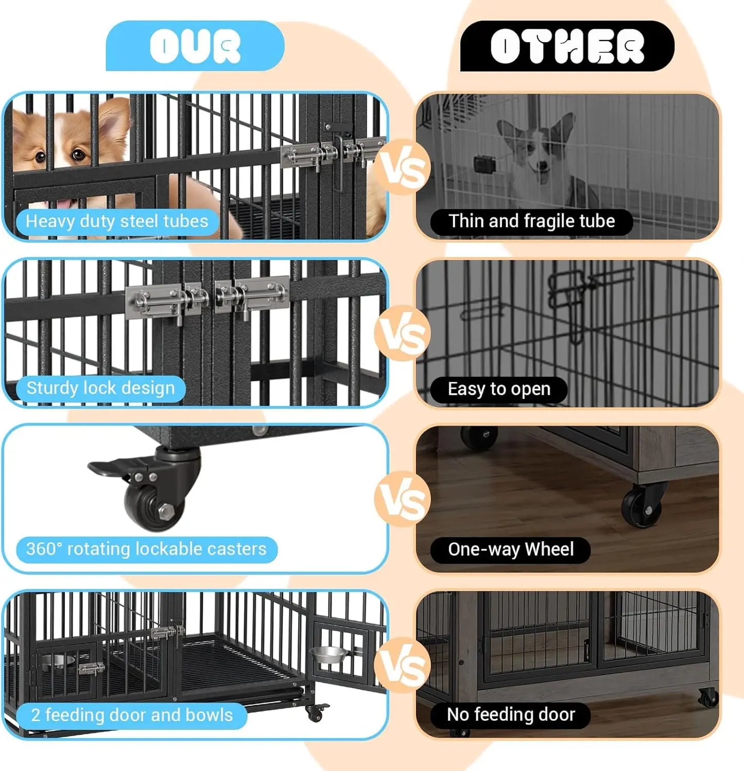 HiMISS Metal Dog Crate With Divider Removable Tray And Wheels