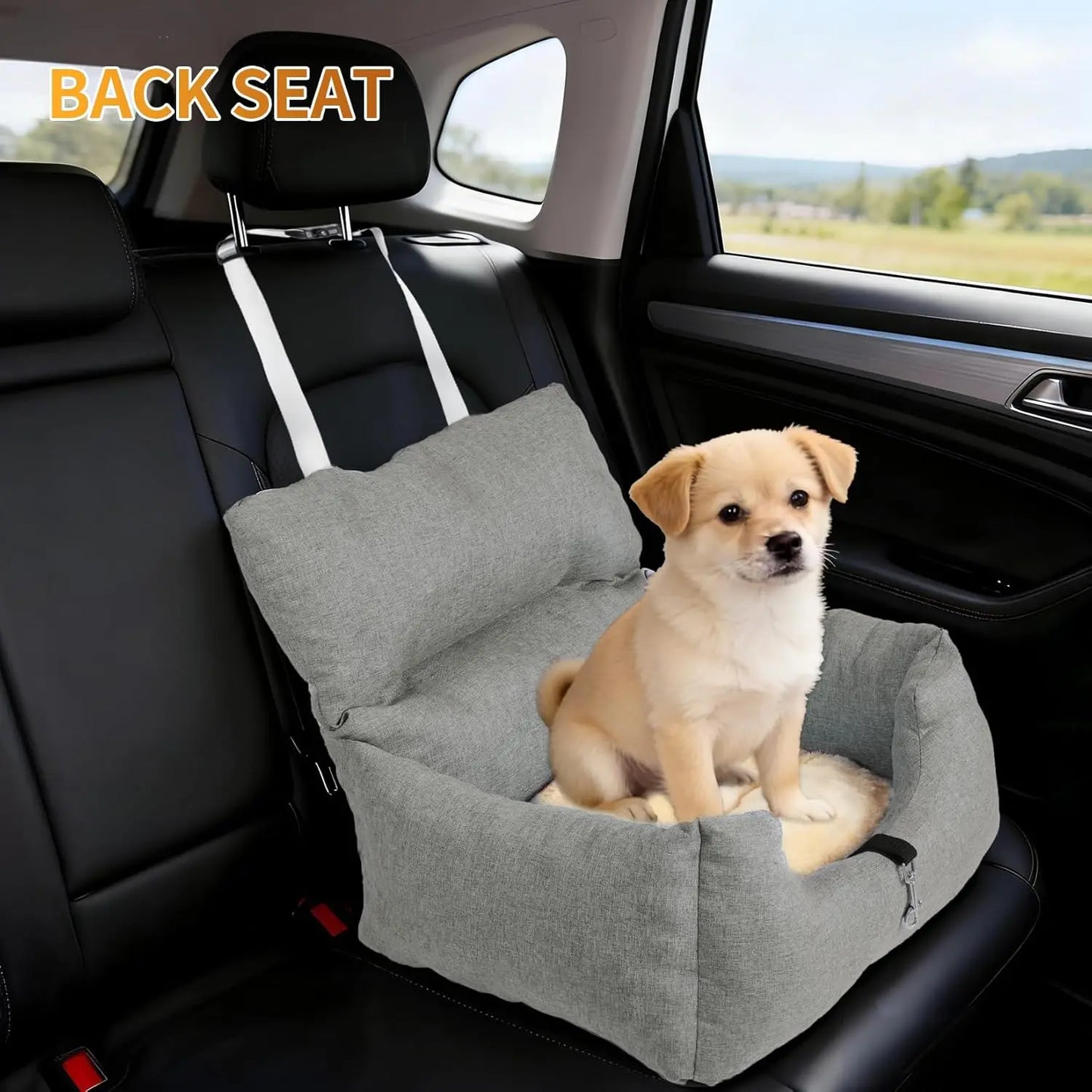 HiMISS Portable Dog Booster Car Seat Bed For Small Dogs With Tether Cushion