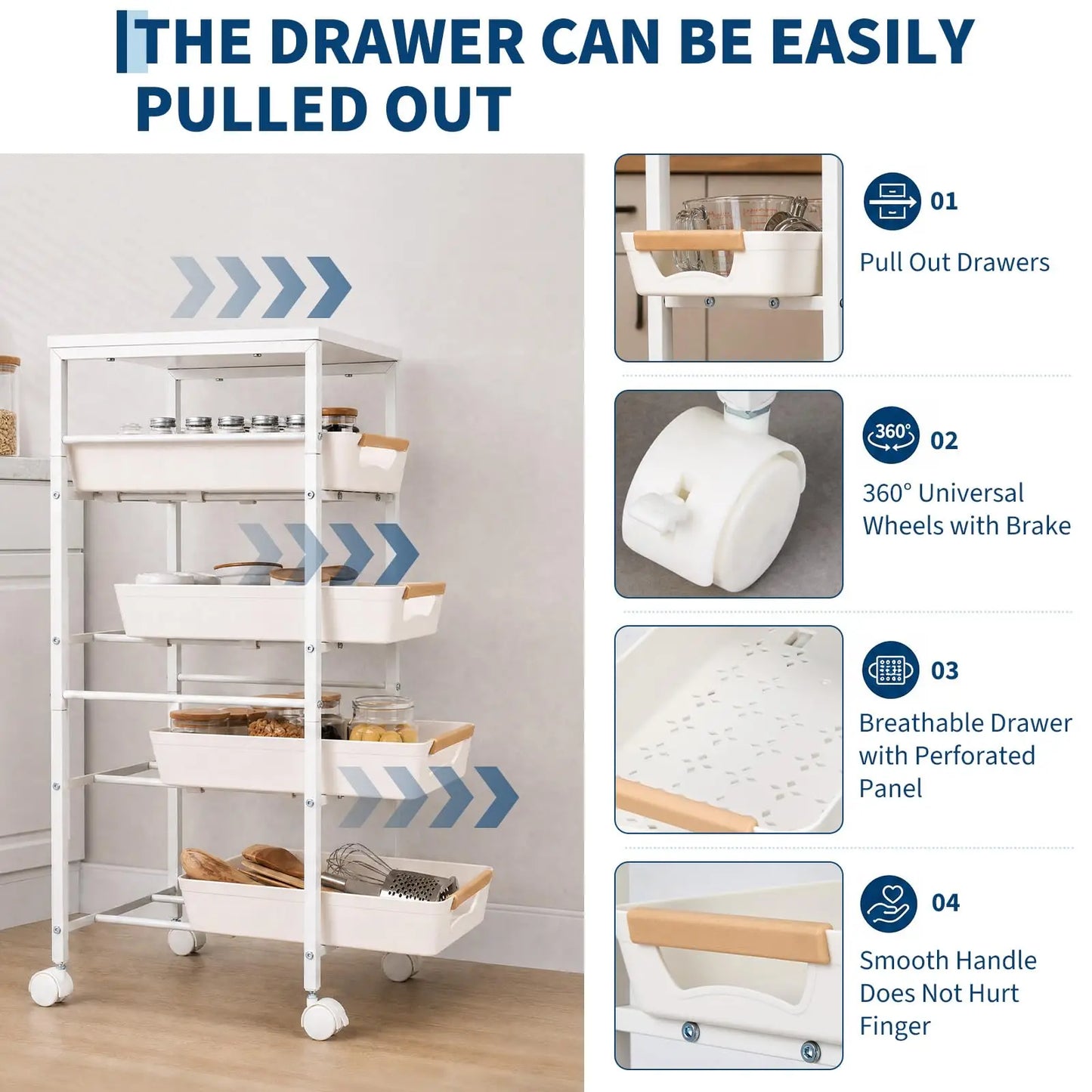 Studyset 5 Tier Rolling Kitchen Cart With Pullout Basket Wheels
