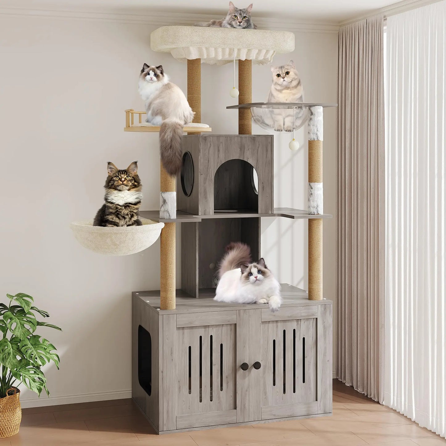 Studyset Cat Tree With Litter Box Enclosure Multi Level Cat Tower