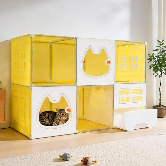 Two Tier Cat Enclosure With Integrated Litter Box And Window
