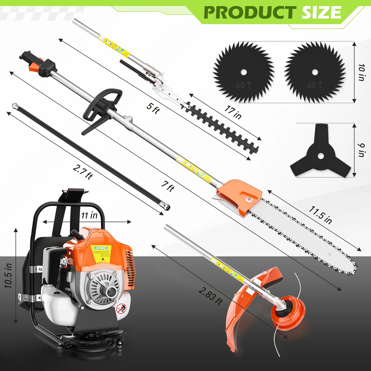 Gas Powered 6 In 1 Hedge Trimmer Garden Multi Tool