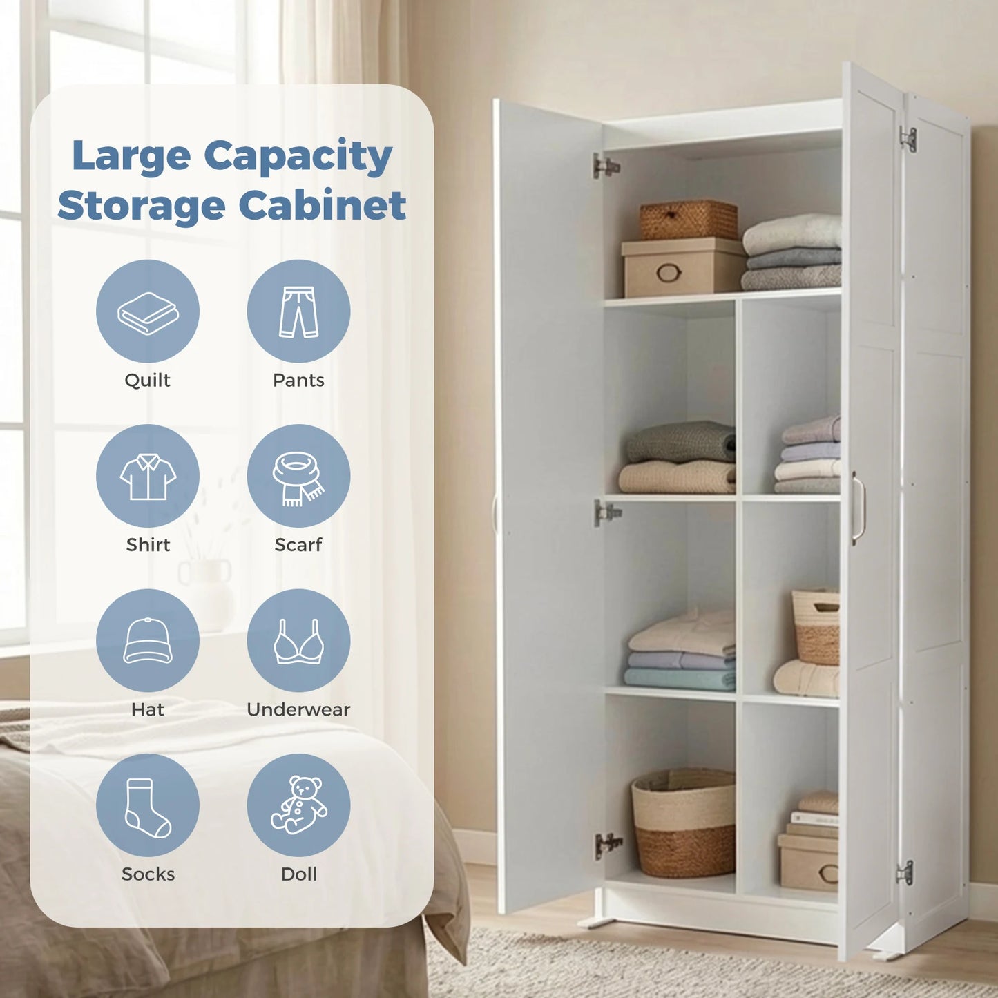 JHK Wooden Living Room Storage Cabinet Large Capacity Organizer CDs Books