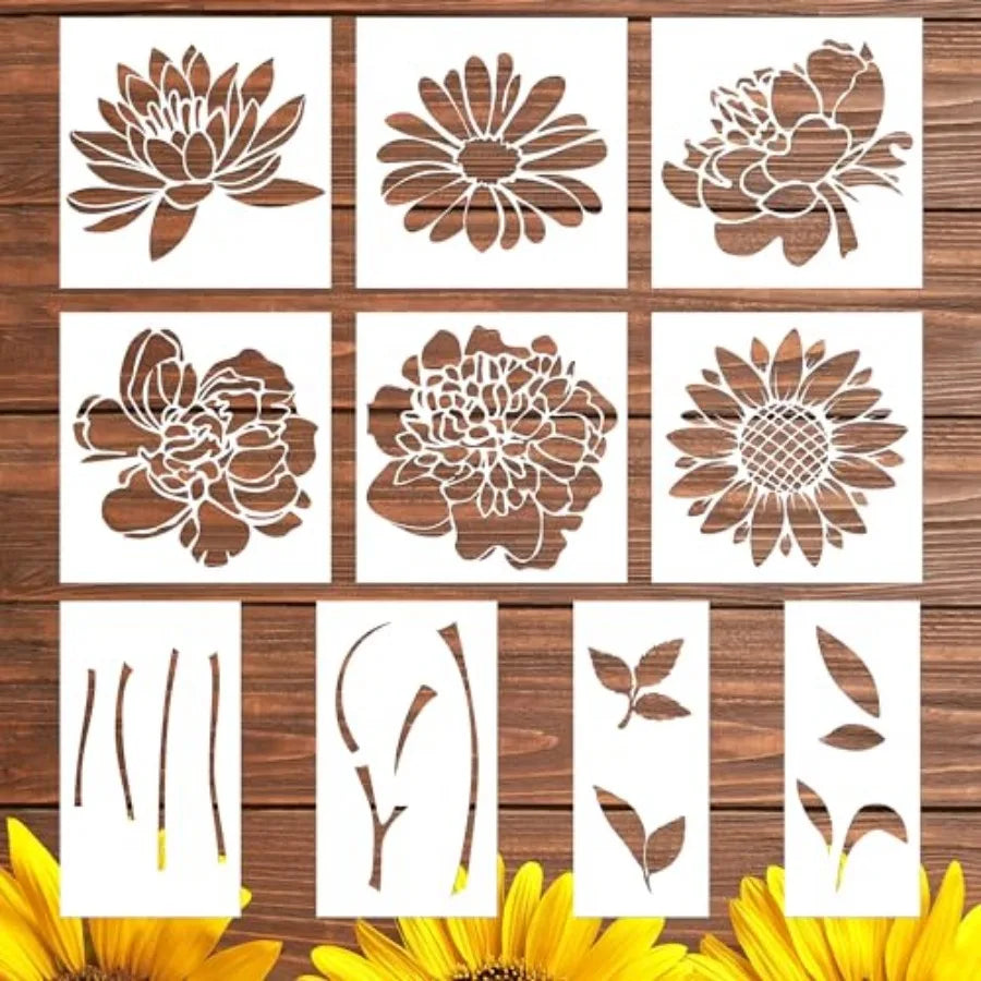 Sun Peony Garden Wall Stencils For Painting Pattern On Wood