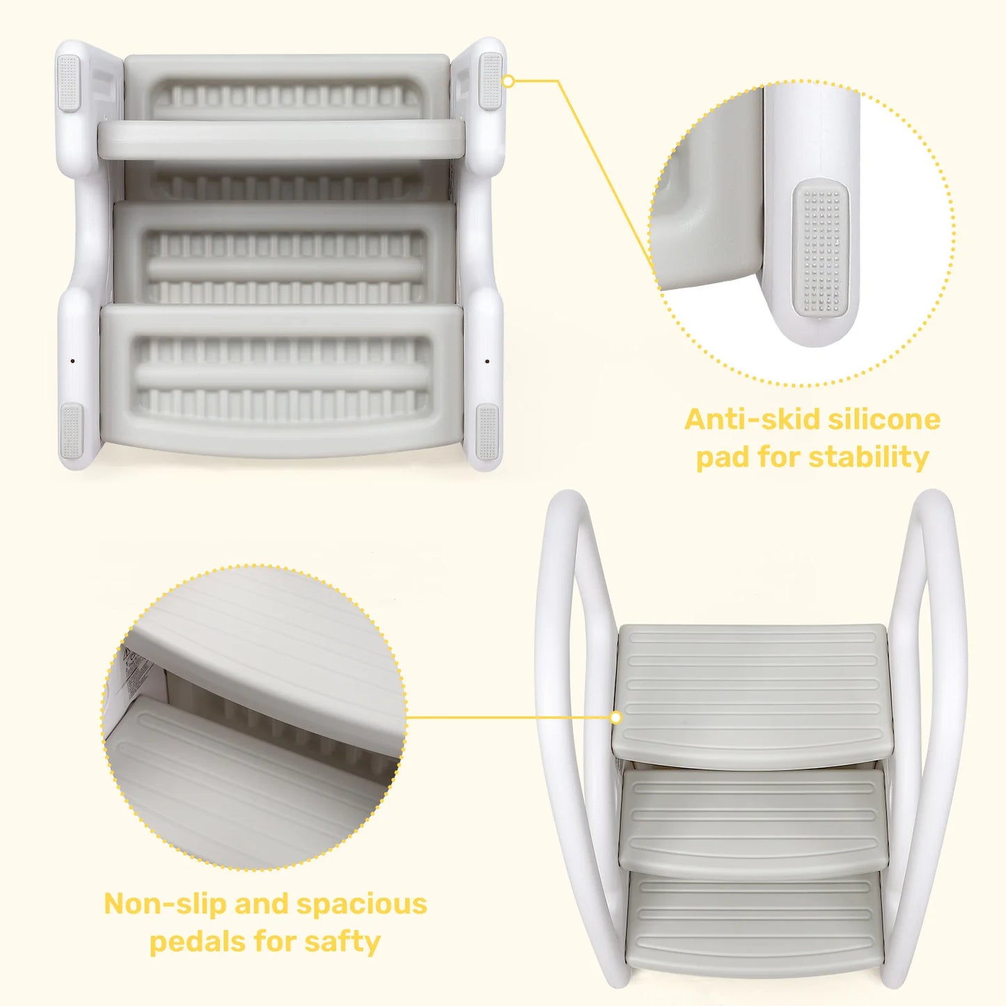 Toddler Step Stool With Handles, 3-Step Plastic Stool For Bathroom