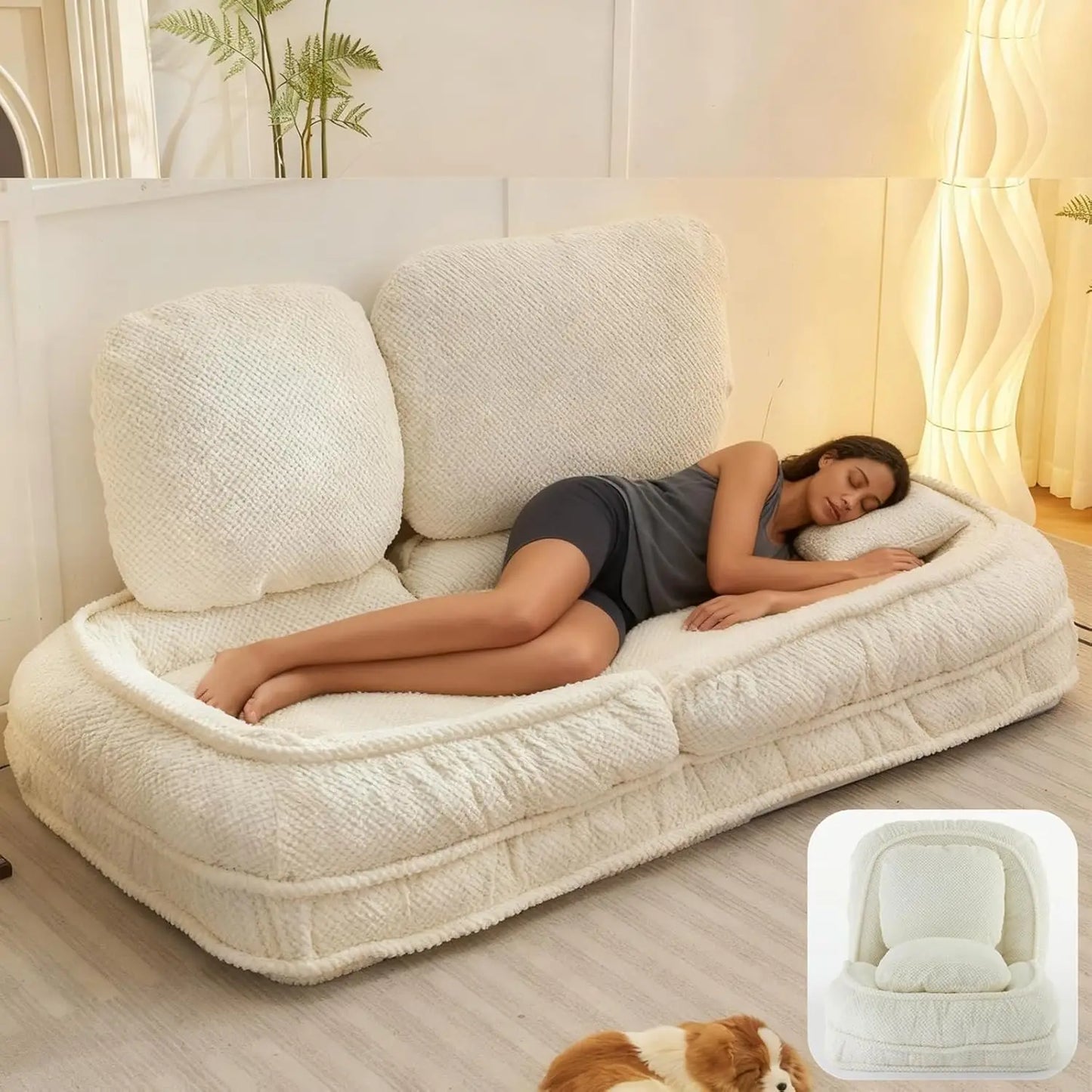 GUOHE Foldable Lazy Sofa Bed With 5 Positions Backrest
