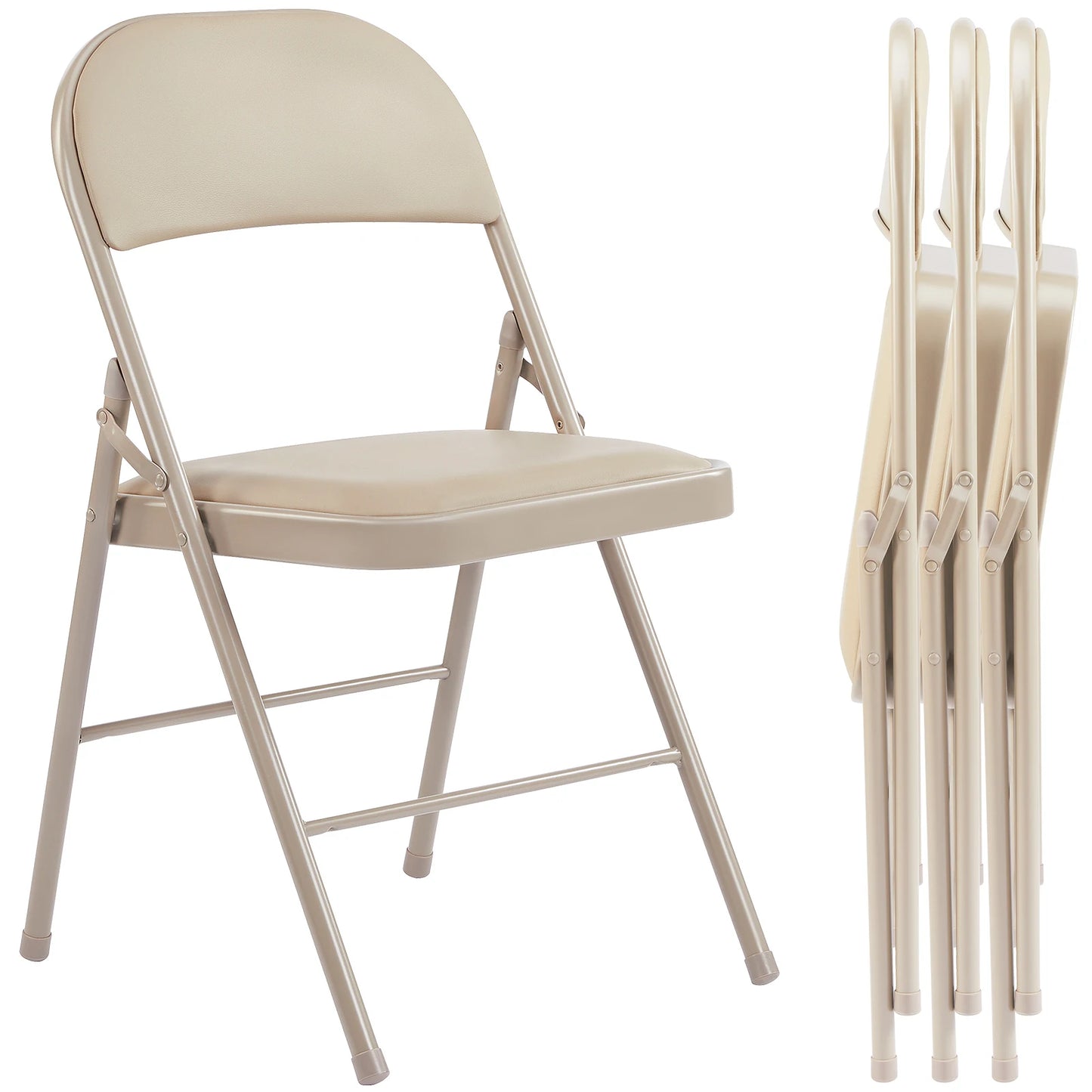 JHK Leather Padded Folding Chairs Set 4 Pack Sturdy Metal