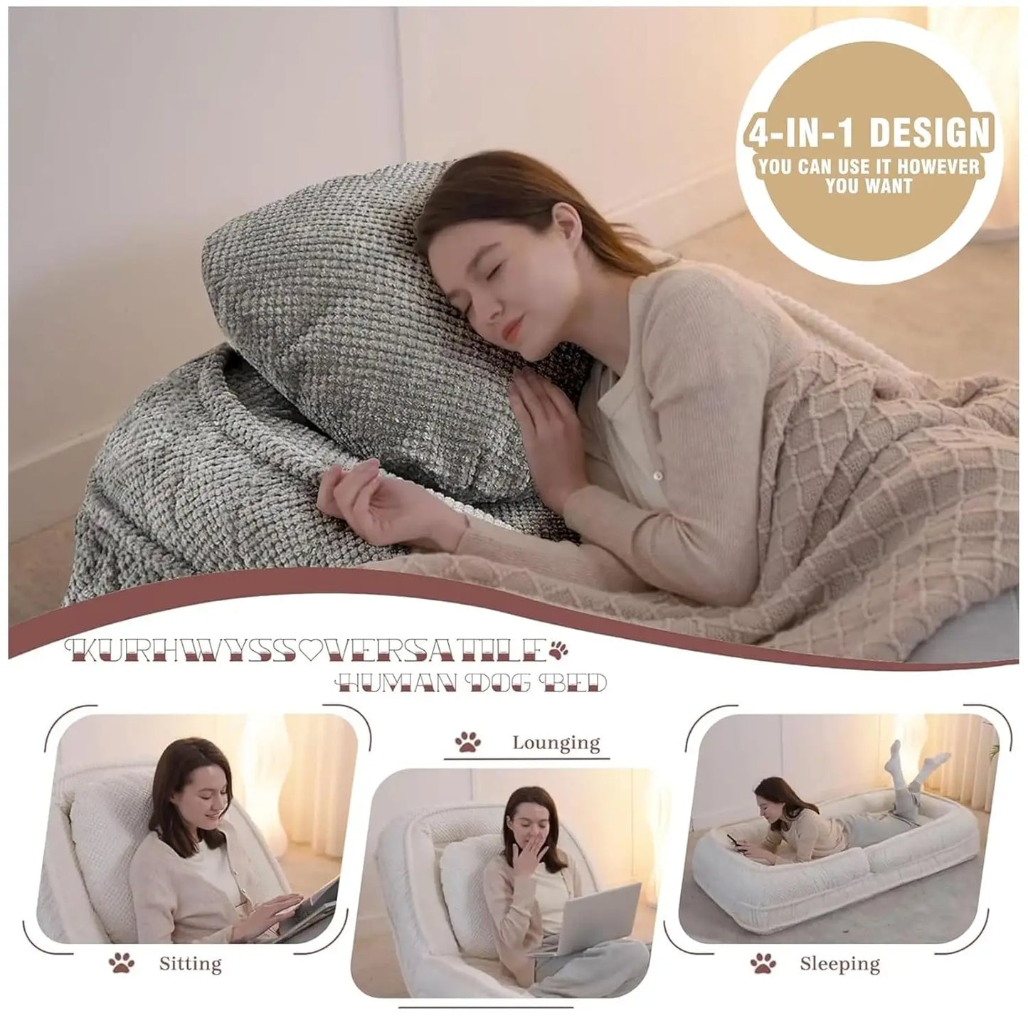 GUOHE Foldable Lazy Sofa Bed With 5 Positions Backrest