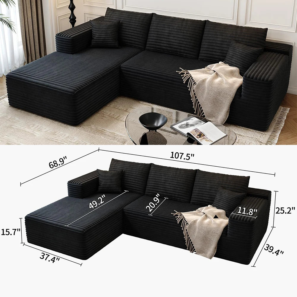YQXH Cloud Style Corduroy Sectional Sofa With Memory Foam Cushions