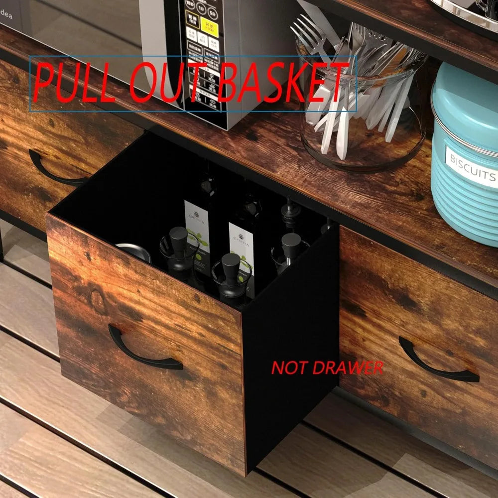 5-Tier Industrial Bakers Rack With Pull Out Baskets And Hooks