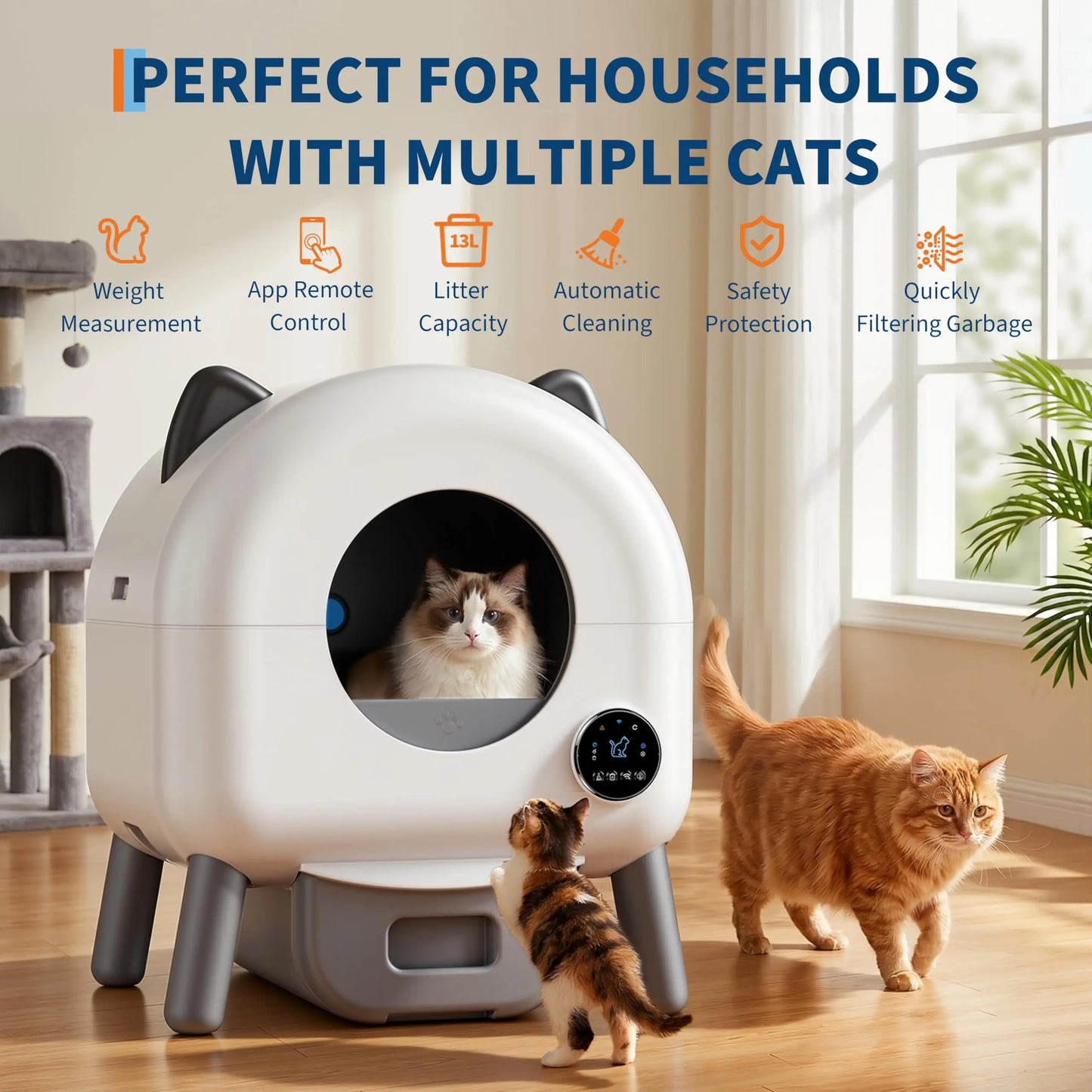 HiMISS Automatic Self Cleaning Cat Litter Box App Controlled