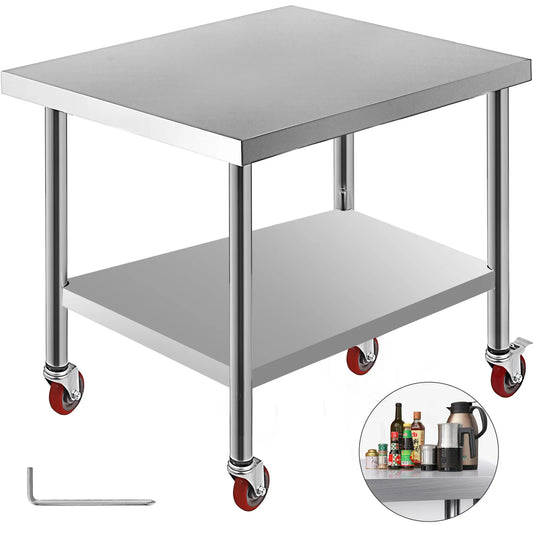 SucceBuy Stainless Steel Kitchen Work Table Adjustable Shelf Caster Wheels