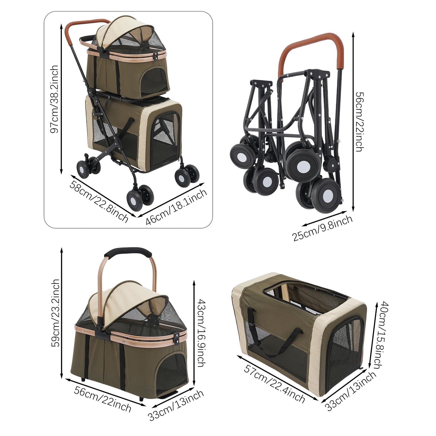 Detachable Double Layer Pet Stroller For Two Small Pets
