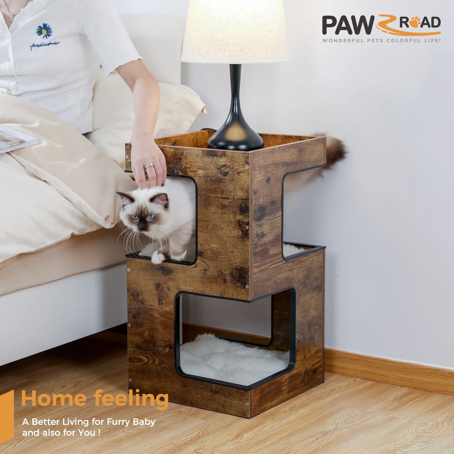 PAWZ Road Wood Cat Condo Bed With Removable Soft Mats
