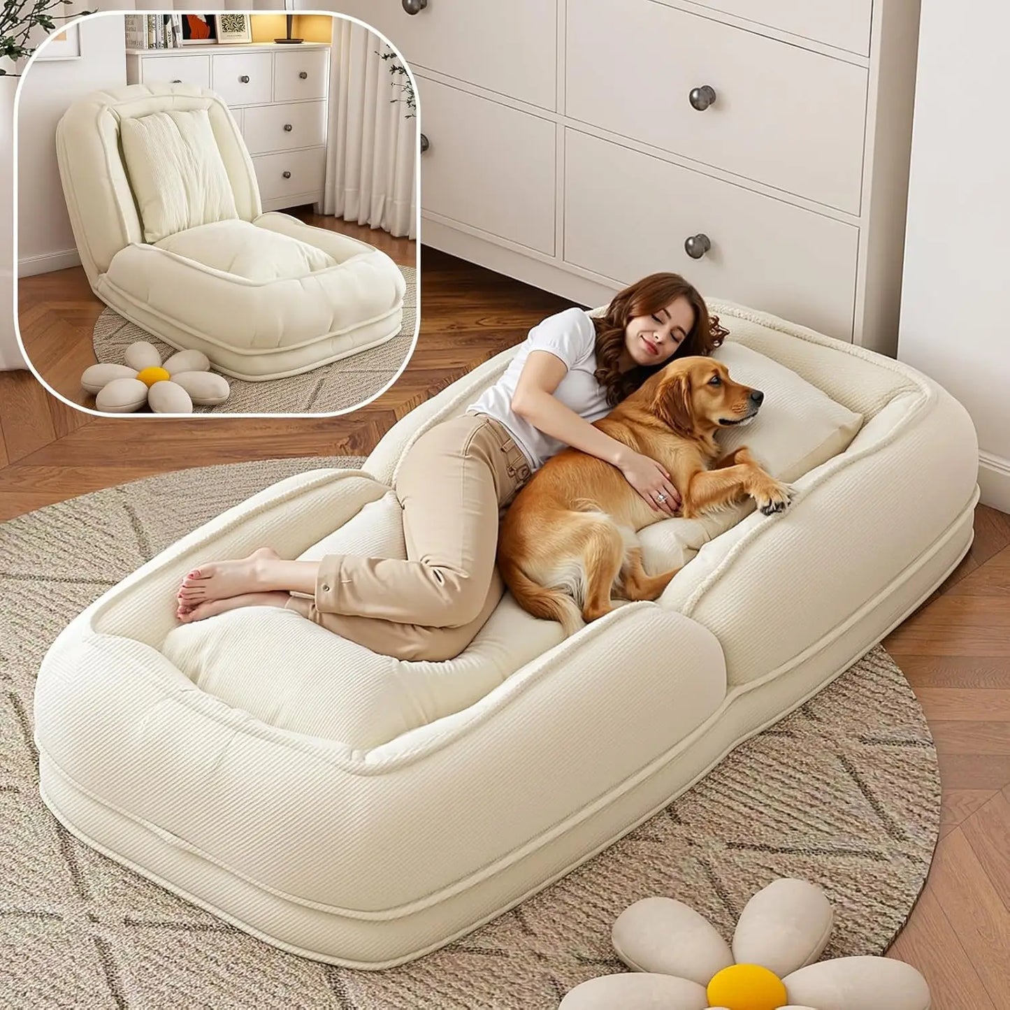 GUOHE Foldable Lazy Sofa Bed With 5 Positions Backrest