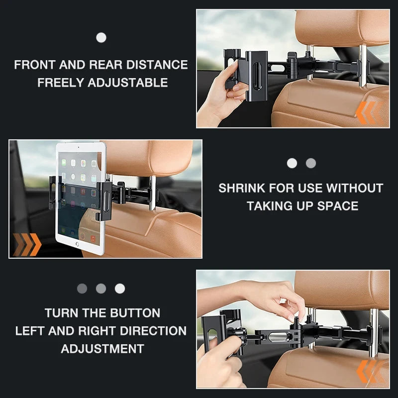 Telescopic Car Headrest Phone Tablet Holder 360 Degree Rotation