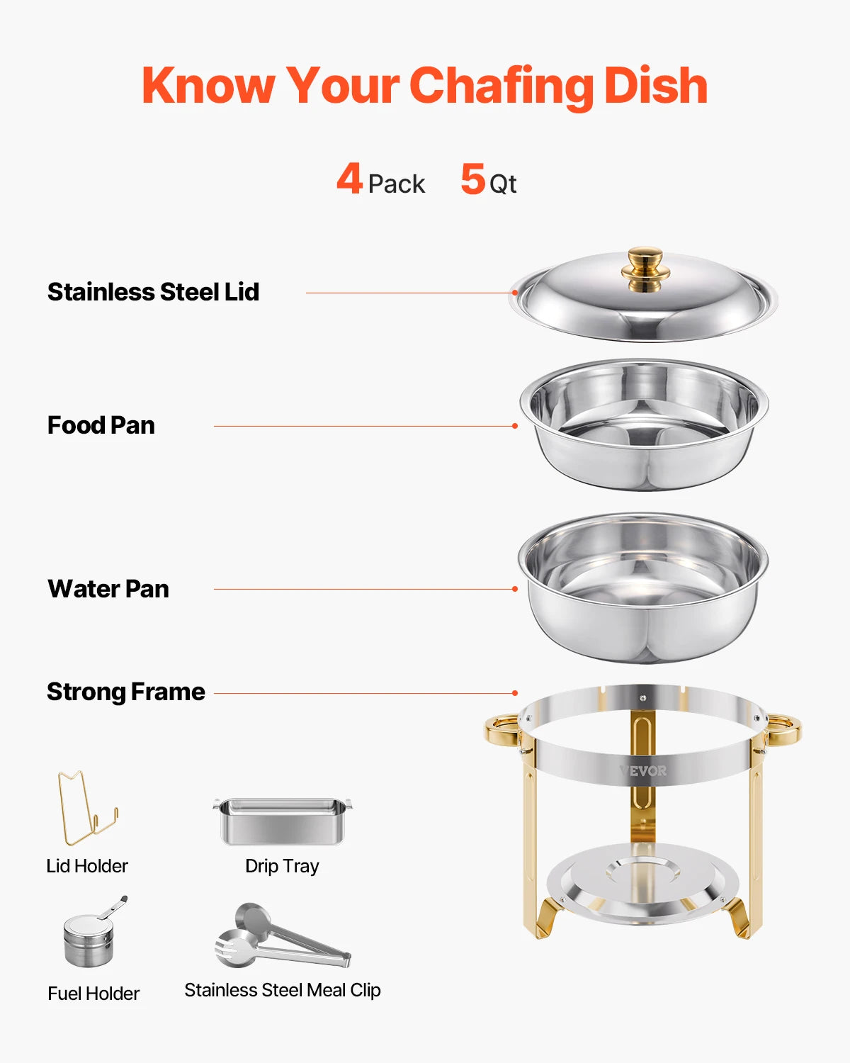 SucceBuy Chafing Dish Buffet Set Stainless Steel 4-Pan Warmer